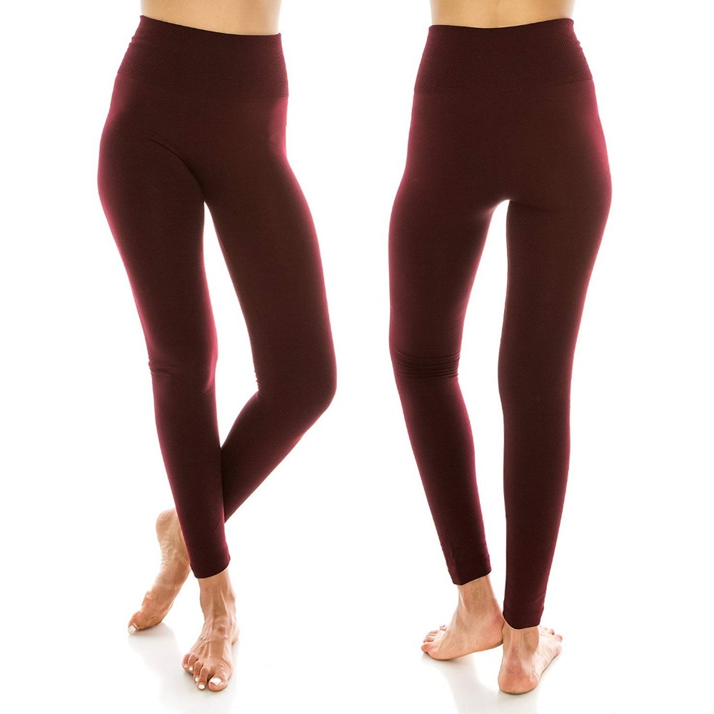 Fleece Lined Burgundy Seamless Leggings NWOT - Picture 2 of 7